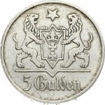 Germany Danzig 5 Gulden 1923 Obverse: Marienkirche within circle. Reverse: Shielded arms with supporters...