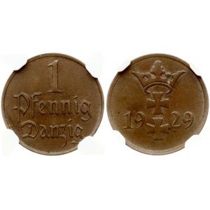 Germany Danzig 1 Pfennig 1929 Obverse: Denomination. Reverse: Arms divide date. Bronze. KM 140...