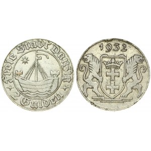 Germany Danzig 2 Gulden 1932 Obverse: Ship afloat within circle; denomination below. Reverse...