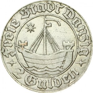 Germany Danzig 2 Gulden 1932 Obverse: Ship afloat within circle; denomination below. Reverse...