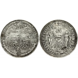 Germany ERFURT 1 Thaler 1633/1992 RESTRIKE. Obverse: Helmeted and supported arms; wheel above divides date. Reverse...