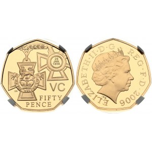 Great Britain 50 Pence 2006 Victoria Cross medal; Gold Piedfort. Elizabeth II(1952-). Obverse: Head with tiara right...