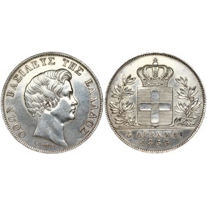 Greece 5 Drachmai 1833A Othon(1832 - 1862). Obverse: Young head right. Reverse: Crowned arms within olive branches...