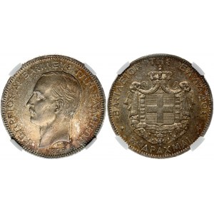 Greece 5 Drachmai 1876 A George I(1863-1913). Obverse: Old head left. Reverse: Arms within crowned mantle. Silver...