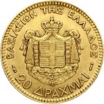 Greece 20 Drachmai 1884A George I(1863 - 1913). Obverse: Old head right. Reverse: Arms within crowned mantle. Gold...