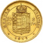 Hungary 8 Forint 20 Francs 1877 KB Franz Joseph I(1848-1916). Obverse: Laureate head; right. Reverse...