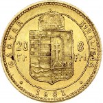 Hungary 8 Forint 20 Francs 1881 KB Franz Joseph I(1848-1916). Obverse: Laureate head; right. Reverse...