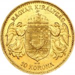 Hungary 10 Korona 1907KB Joseph I(1848-1916). Obverse: Emperor standing. Reverse: Crowned shield with angel supporters...