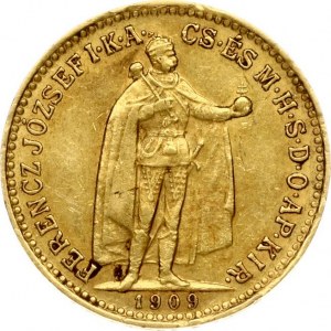 Austria Hungary 10 Korona 1909 KB Kremnitz. Franz Joseph I(1848-1916). Obverse: Emperor standing. Reverse...