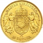Hungary 10 Korona 1910KB Joseph I(1848-1916). Obverse: Emperor standing. Reverse: Crowned shield with angel supporters...