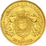Hungary 10 Korona 1911KB Joseph I(1848-1916). Obverse: Emperor standing. Reverse: Crowned shield with angel supporters...