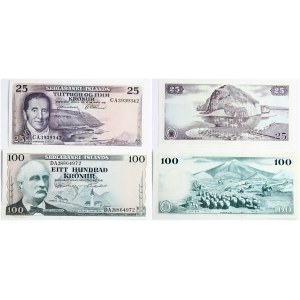 Iceland 25 - 100 Kronur 1961 Seðlabanki - Íslands Banknotes. Obverse: Blue-Green on multicolour underprint...