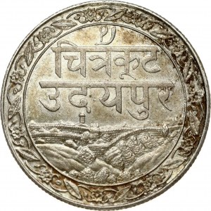 India Mewar 1 Rupee 1985 (1928) Fatteh Singh. Obverse Lettering in Nagari: Chitrakoot Udaipur...