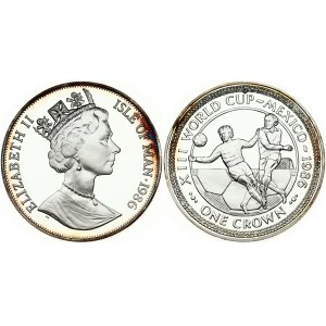 Isle Of Man 1 Crown 1986 World Cup Soccer in Mexico. Elizabeth II(1952-). Obverse: Crowned bust right. Reverse...