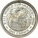 Isle Of Man 1 Crown 1986 World Cup Soccer in Mexico. Elizabeth II(1952-). Obverse: Crowned bust right. Reverse: Globe...