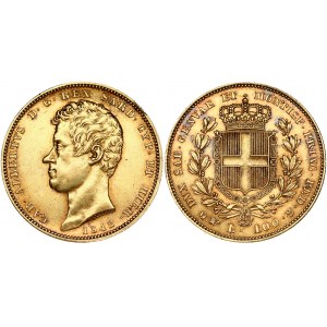 Italy SARDINIA 100 Lire 1842 FERRARIS//P (a) Charles Albert (1831-1849). Obverse: Head to left; date below...