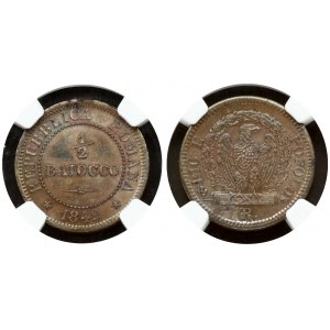 Italy ROMAN REPUBLIC 1/2 Baiocco 1849R Obverse: Value within beaded circle; date below. Obverse Legend: REBUBLICA.....