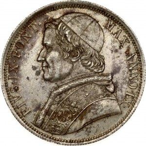 Italy Papal States 1 Scudo 1854-IXR Pius IX (1846-1878). Obverse: Bust left without NIC. CER. BARA below bust...