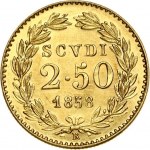 Italy PAPAL STATES 2-1/2 Scudi 1858-XIIR Pius IX(1846-1878). Obverse: Bust left. Obverse Legend: PIVS.IX.PON... Reverse...