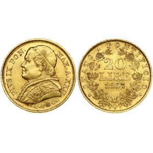 Italy PAPAL STATES 20 Lire 1867-XXIIR Pius IX(1846 - 1878). Obverse: Bust left. Obverse Legend: PIVS IX PON. Reverse...