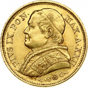 Italy PAPAL STATES 20 Lire 1867-XXIIR Pius IX(1846 - 1878). Obverse: Bust left. Obverse Legend: PIVS IX PON. Reverse...