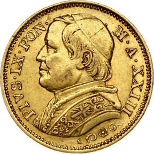 Italy PAPAL STATES 20 Lire 1868-XXIIIR Pius IX(1846 - 1878). Obverse: Bust left. Obverse Legend: PIVS IX PON. Reverse...