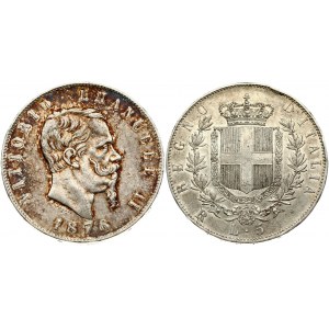 Italy 5 Lire 1876R Rome. Vittorio Emanuele II (1861-1878). Obverse: Bust of King Victor Emmanuel II facing right...
