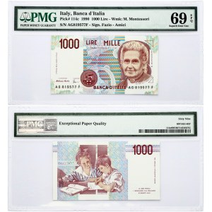 Italy 1000 Lire 1990 Montessori Banknote. Obverse: Maria Montessori at right. Lettering...