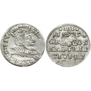 Latvia 3 Groszy 1594 Riga. Sigismund III Vasa(1587-1632). Obverse: Crowned bust right. Reverse...