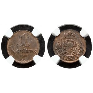 Latvia 1 Santims 1935 Obverse: National arms above ribbon. Reverse: Value and date. Edge Description: Plain. Bronze...