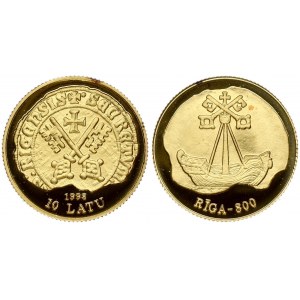 Latvia 10 Latu 1998 800th Anniversary - Riga. Obverse: City arms on old coin design. Reverse...