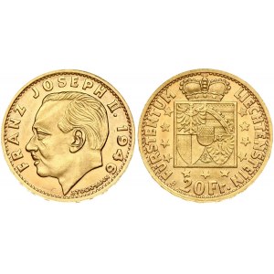 Liechtenstein 20 Franken 1946B Prince Franz Josef II(1938-1989). Obverse: Head left. Reverse...