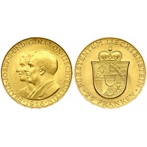 Liechtenstein 25 Franken 1956 Franz Josef II and Princess Gina. Prince Franz Josef II(1938-1989). Obverse...