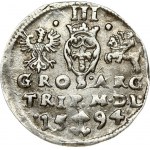 Lithuania 3 Groszy 1594 Vilnius. Sigismund III Vasa (1587-1632) Obverse: Crowned bust facing right with a longer...