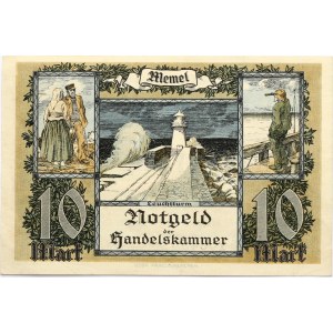 Lithuania Memel Territory 10 Mark 1922 Banknote. Obverse Lettering: Notgeld der Handelskammer des Memelgebiets 10 Mark ...