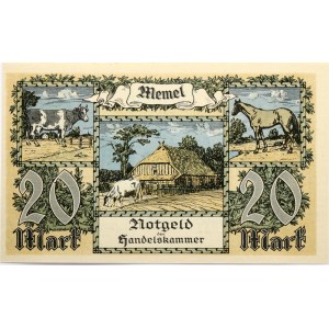 Lithuania Memel Territory 20 Mark 1922 Banknote. Obverse Lettering: Notgeld der Handelskammer des Memelgebiets 20 Mark ...