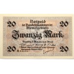Lithuania Memel Territory 20 Mark 1922 Banknote. Obverse Lettering: Notgeld der Handelskammer des Memelgebiets 20 Mark ...