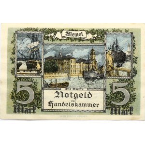 Lithuania Memel Territory 5 Mark 1922 Banknote. Obverse Lettering: Notgeld der Handelskammer des Memelgebiets 5 Mark ...