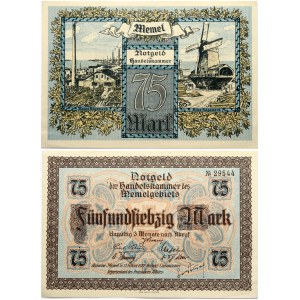 Lithuania Memel Territory 75 Mark 1922 Banknote. Obverse Lettering: Notgeld der Handelskammer des Memelgebiets 75 Mark ...
