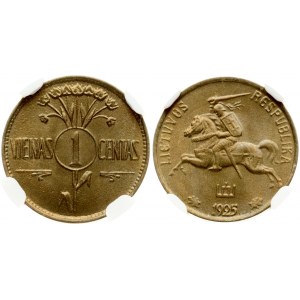 Lithuania 1 Centas 1925 Obverse: National arms. Reverse: Value within circle divides stem of flowers. Edge Description...