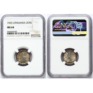 Lithuania 1 Litas 1925 Obverse: National arms. Reverse: Value above oak leaves. Edge Description: Milled. Silver. KM 76...