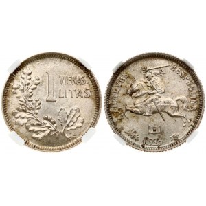 Lithuania 1 Litas 1925 Obverse: National arms. Reverse: Value above oak leaves. Edge Description: Milled. Silver. KM 76...