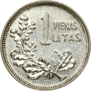 Lithuania 1 Litas 1925 Obverse: National arms. Reverse: Value above oak leaves. Edge Description: Milled. Silver...