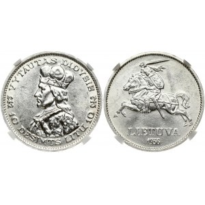 Lithuania 10 Litų 1936 Vytautas. Obverse: National arms. Reverse: Vytautas the Great left. Edge Description...