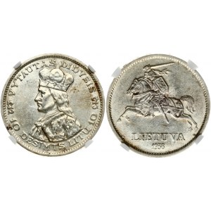 Lithuania 10 Litų 1936 Obverse: National arms. Reverse: Vytautas the Great left. Edge Description...