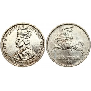 Lithuania 10 Litų 1936 Obverse: National arms. Reverse: Vytautas the Great left. Edge Description...