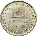 Lithuania 10 Litų (1918-1938) 20th Anniversary of Republic. Obverse: Columns of Gediminas above LIETUVA and dates 1918...
