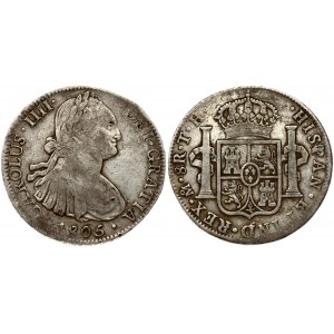Mexico 8 Reales 1805 TH Charles IV(1788-1808). Obverse: Armored bust of Charles IIII; right. Obverse Inscription...