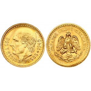 Mexico 2-1/2 Pesos 1945 Obverse: National arms. Reverse: Miguel Hidalgo y Costilla. Gold 2.08g...