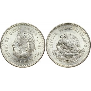 Mexico 5 Pesos 1947 Obverse: National arms; eagle left. Reverse: Head with headdress left. Edge Description: Reeded...